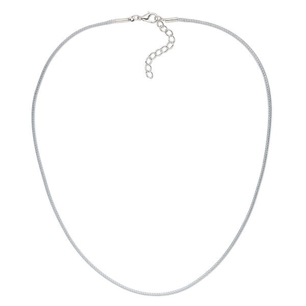 Necklace cord, waxed cotton cord with imitation rhodium-finished steel and "pewter" (zinc-based alloy), grey, 1.5mm round, 16 inches with 1-1/2 inch extender chain and lobster claw clasp. Sold per pkg of 4. image number 0