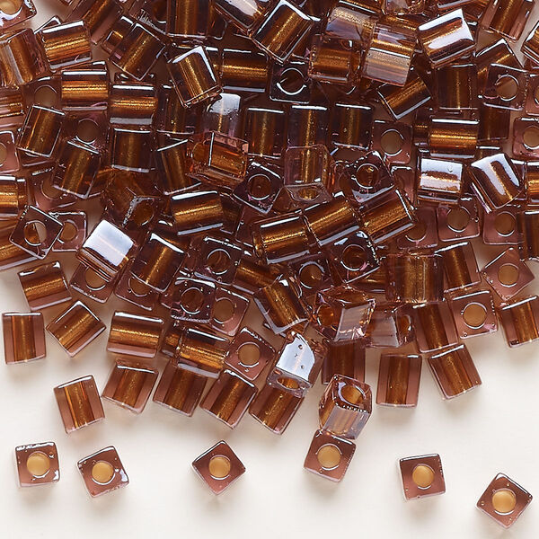 Seed bead, Miyuki, glass, pkg/25g, 3.5-3.7mm square, translucent gold inside dyed color amber yellow, (SB-2646). image number 0