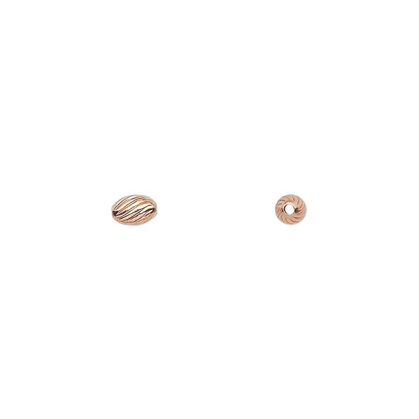 Bead, clear-coated copper, 5x3mm twisted corrugated oval. Sold per pkg of 100. image number 0