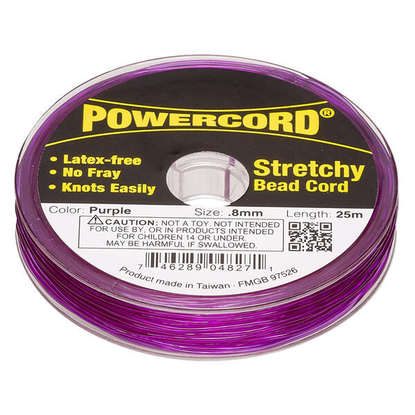 Cord, Powercord®, elastic, purple, 0.8mm, 8.5-pound test. Sold per 25-meter spool. image number 0