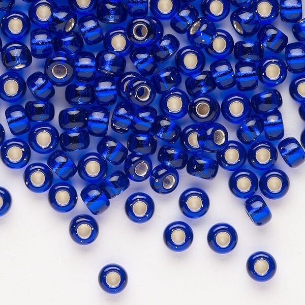 Seed bead, Miyuki, glass, pkg/25g, #6 rocaille, transparent silver-lined cobalt, (RR-151S). image number 0