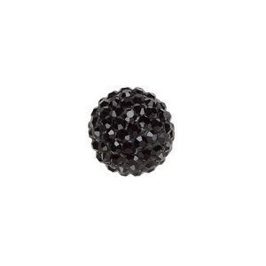 Bead, glass rhinestone / epoxy / resin, black, 14mm round. Sold individually.