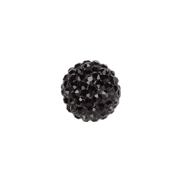 Bead, glass rhinestone / epoxy / resin, black, 14mm round. Sold individually. image number 0