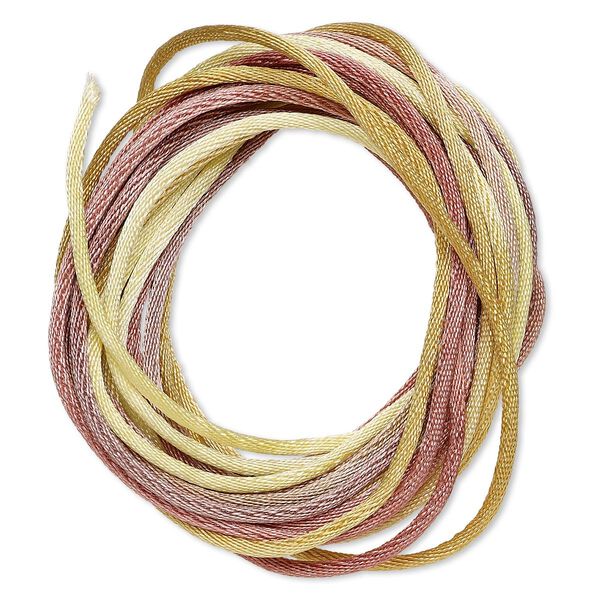 Cord, Satinique™, satin, falling leaves, 1.5mm small. Sold per pkg of 10 feet. image number 0