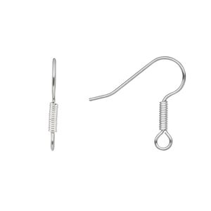Ear wire fishhook 1pkg50 silver-plated, 19mm / 6x2mm coil / open loop, 21 gauge silver-finished stainless steel / brass 25 pair