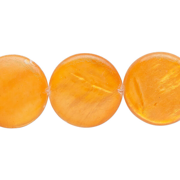 Mother-of-pearl shell 1pkg1, puffed flat round bead 15 inch dark bright orange 17-18mm image number 0