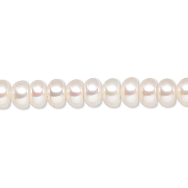 Pearl, cultured freshwater (bleached), white, 6.5-7mm button, B grade, Mohs hardness 2-1/2 to 4. Sold per 15-1/2" to 16" strand. image number 0