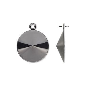 Drop, Almost Instant Jewelry®, gunmetal-finished brass, 17mm round with 16mm rivoli setting. Sold per pkg of 10.