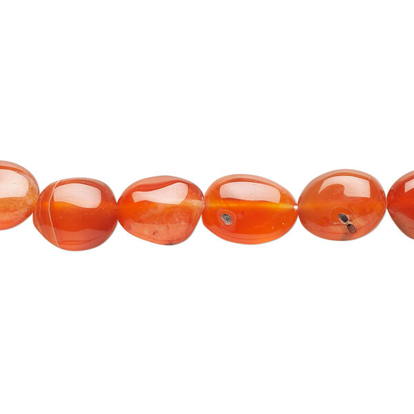 Bead, carnelian (dyed / heated), medium to dark, 8x7mm-13x8mm hand-cut puffed oval, D grade, Mohs hardness 6-1/2 to 7. Sold per 13-inch strand. image number 0