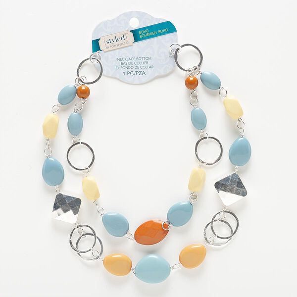 Necklace component, 2-strand, acrylic / silver-coated plastic / silver-finished steel, multicolored, 16 inches. Sold individually. image number 0