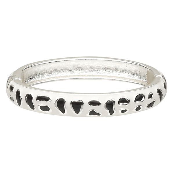 Bracelet, hinged bangle, epoxy and silver-finished "pewter" (zinc-based alloy), white and black, 10mm wide with freeform design, 6 inches. Sold individually. image number 0