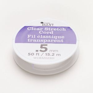 Cord, stretch elastic, pkg/50 feet, clear, 0.5mm round.