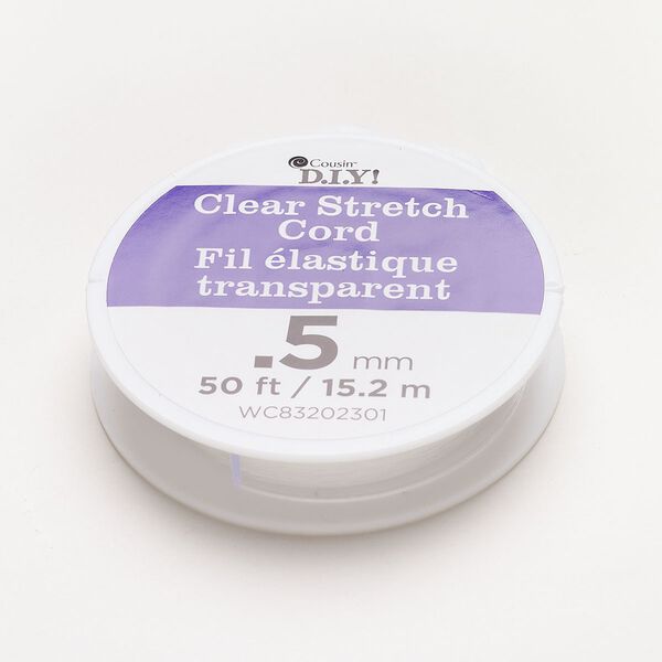 Cord, stretch elastic, pkg/50 feet, clear, 0.5mm round. image number 0