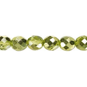 Bead, Czech fire-polished glass, clear with half-coat metallic silver green, 8mm faceted round. Sold per 15-1/2" to 16" strand.
