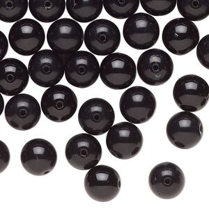 Bead, Czech pressed glass, opaque black, 8mm round. Sold per 2-ounce pkg, approximately 90 beads.