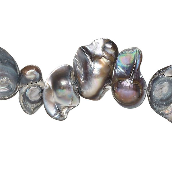 Pearl, cultured freshwater (dyed), silver peacock, 10x7mm-26x15mm baroque with 0.4mm hole, D grade, Mohs hardness 2-1/2 to 4. Sold per 15-inch strand. image number 0