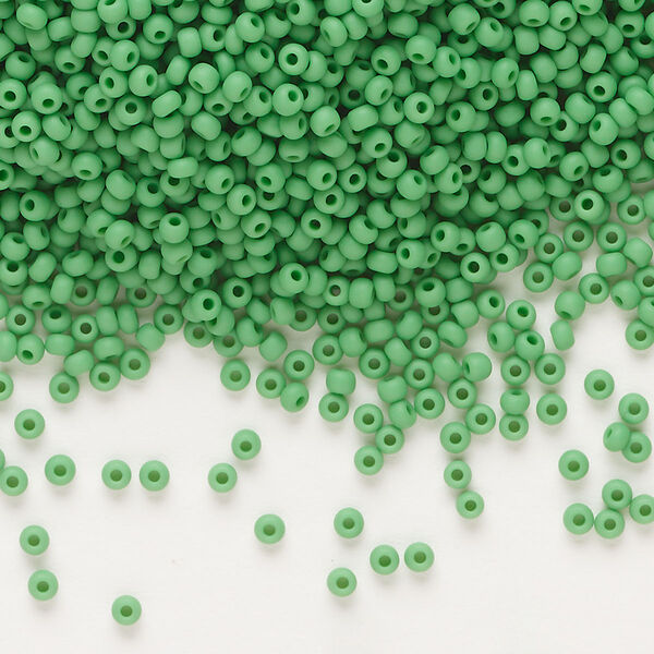 Seed bead, Preciosa Ornela Czech glass, pkg/500g, #11 rocaille, opaque matte green, (53250). image number 0
