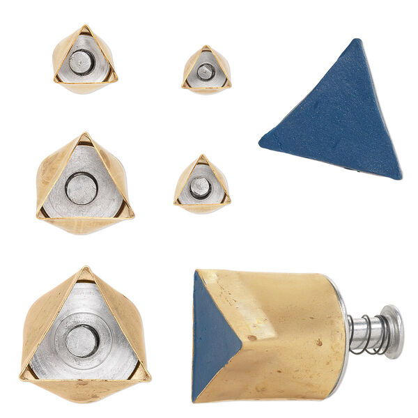 Clay cutter, Kemper®, brass, 9mm-27mm assorted triangle with built-in pop-out tool. Sold per 5-piece set. image number 0