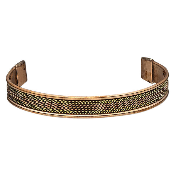 Bracelet, cuff, antiqued copper and brass, 11mm wide with twisted wire design, 8 inches. Sold individually. image number 0
