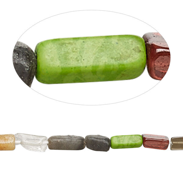 Bead, multi-gemstone (natural / dyed / heated / irradiated) and resin, multicolored, 6x3mm-13x5mm hand-cut square tube, C- grade. Sold per 13-inch strand. image number 0