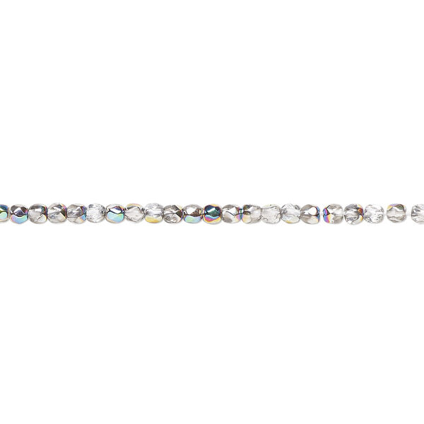 Bead, Czech fire-polished glass, opaque to transparent clear vitrail, 2mm faceted round. Sold per 8-inch strand, approximately 95-100 beads. image number 0