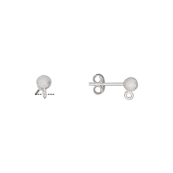 Earstud, sterling silver, 4mm stardust ball with open loop. Sold per pair. image number 0