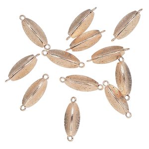Link, rose gold-plated brass, 16x7mm 3-sided stardust curved oval. Sold per pkg of 12.