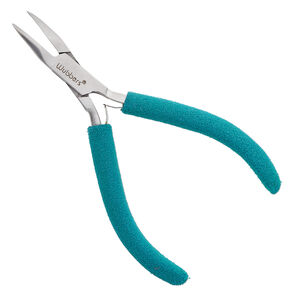 Pliers, Wubbers&reg; Baby, curved chain-nose, stainless steel and rubber, 4.625 inches.