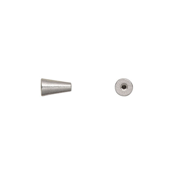 Bead end, glue-on, stainless steel, 6.5x4mm half-drilled cone, for use with memory wire. Sold per pkg of 4. image number 0