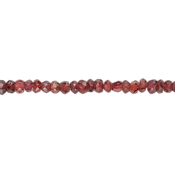 Bead, garnet (natural), 3x2mm-4x3mm hand-cut faceted rondelle, C grade, Mohs hardness 7 to 7-1/2. Sold per 13-inch strand. image number 0