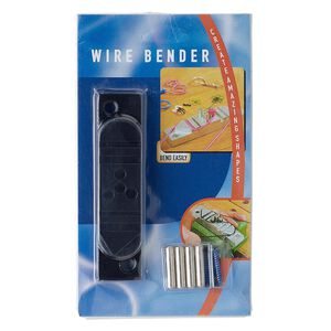 Wire bender jig, aluminum and steel, blue and black, 4-1/2 x 1-1/4 x 5/8 inch rectangle with (4) 26x6mm pins and (2) 25x8mm screws. Sold individually.