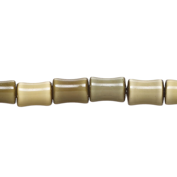 Bead, cat's eye glass (fiber optic glass ), camo, 9x5mm-10x7mm bamboo. Sold per 14-inch strand, approximately 40 beads. image number 0