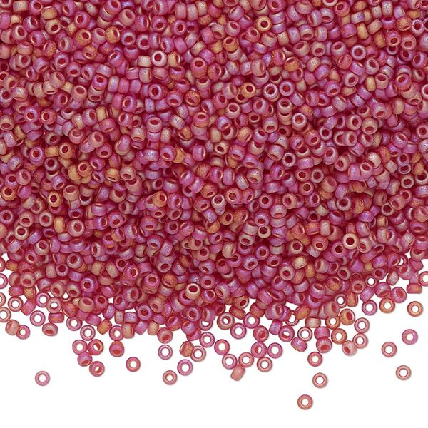 Seed bead, Miyuki, glass, pkg/35g, #15 rocaille, translucent matte rainbow dark cranberry, (RR-141DFR). image number 0