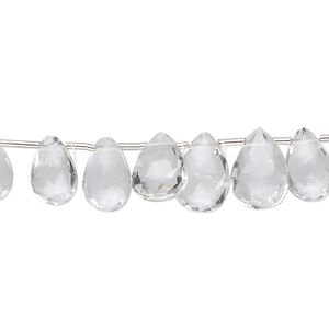 Quartz crystal 1pkg1, hand-cut top-drilled faceted puffed teardrop bead natural 4 inch graduated 7x5mm-11x7mm