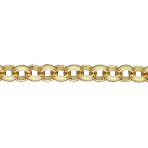 Chain, gold-finished brass, 6mm rolo. Sold per pkg of 5 feet.
