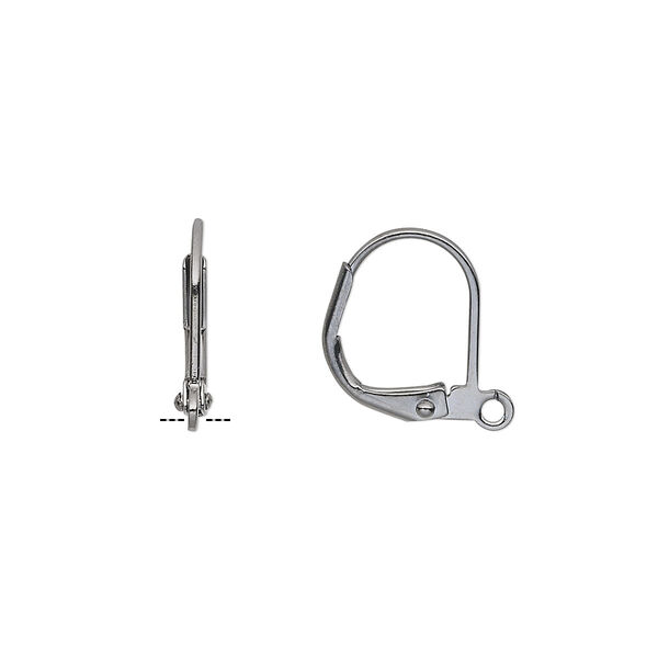 Ear wire, gunmetal-plated brass, 14mm leverback with open loop. Sold per pkg of 50 pairs. image number 0