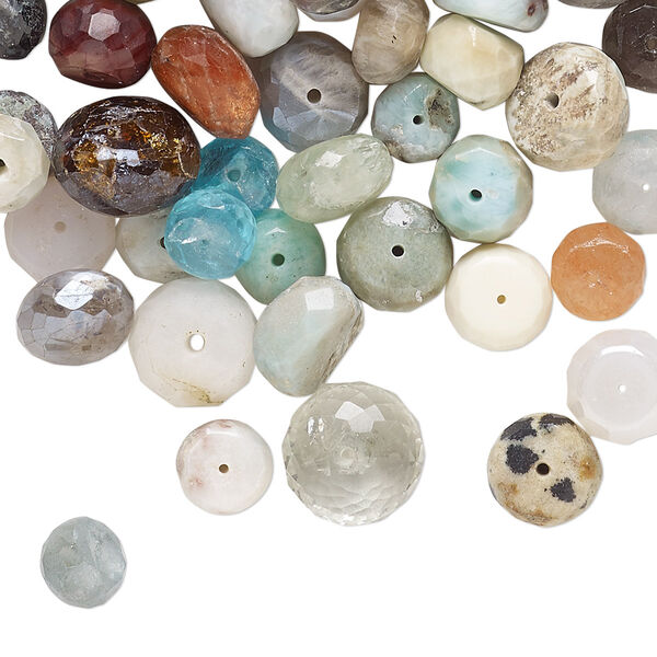 Bead mix, multi-gemstone (natural / dyed / heated), 6x4mm-10x7mm hand-cut faceted rondelle with 0.4-1.4mm hole, Mohs hardness 3 to 7. Sold per 1-ounce pkg, approximately 60-65 beads. image number 0