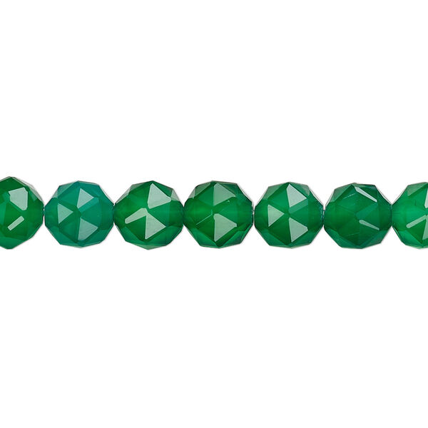 Bead, green agate (dyed), 6mm rose-cut round, B+ grade, Mohs hardness 6-1/2 to 7. Sold per 8-inch strand, approximately 30 beads. image number 0