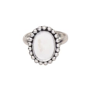 Ring, antiqued sterling silver, 3mm wide with beaded rim and 14x10mm oval glue-in setting, size 9. Sold individually.