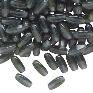 Bead, pressed, glass, translucent dark forest green, 8x4mm oval. Sold per 1 ounce pkg, approximately 22 beads.