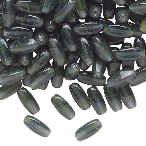 Bead, pressed, glass, translucent dark forest green, 8x4mm oval. Sold per 1 ounce pkg, approximately 22 beads. image number 0