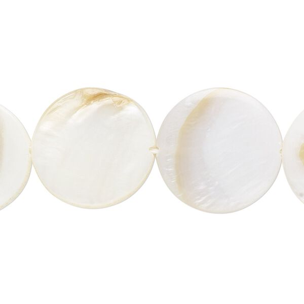 Mother-of-pearl shell 1pkg1, flat round bead 15 inch white 17-18mm image number 0