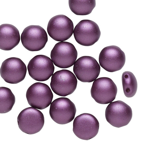Bead, Preciosa Candy™, Czech pressed glass, opaque purple pastel pearl, 8mm candy with (2) 0.8-0.9mm holes. Sold per pkg of 20. image number 0