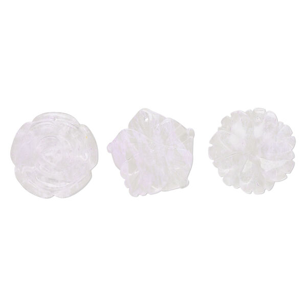 Focal mix, glass, translucent light purple, 35x30mm-36x36mm top-drilled carved speckled flower. Sold per pkg of 3. image number 0