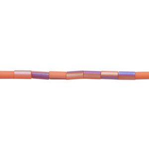 Bead, glass, translucent matte orange and purple AB, 5x2.5mm round tube. Sold per 15-1/2 to 16-inch strand.