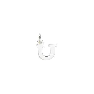 Charm, sterling silver, 10x7mm block alphabet letter "U." Sold individually.