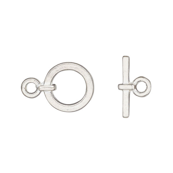 Clasp, toggle, silver-finished "pewter" (zinc-based alloy), 12.5mm round. Sold per pkg of 10. image number 0