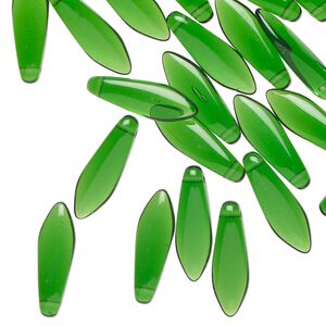 Bead 1pkg50 Czech pressed glass, transparent emerald green, 15.5x5mm top-drilled dagger.