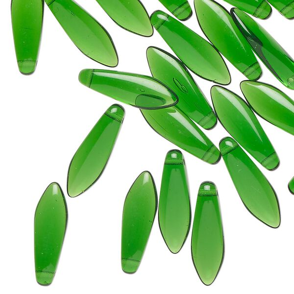 Bead 1pkg50 Czech pressed glass, transparent emerald green, 15.5x5mm top-drilled dagger. image number 0
