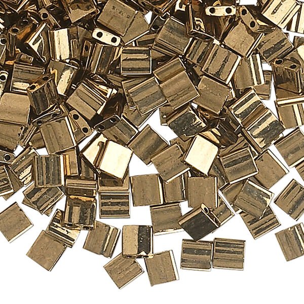 Bead, Miyuki, TILA®, glass, opaque metallic dark bronze, (TL457), 5mm square with (2) 0.8mm holes, fits up to 3mm beads. Sold per 10-gram pkg. image number 0